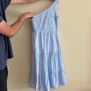 One-Shoulder Blue Striped Dress